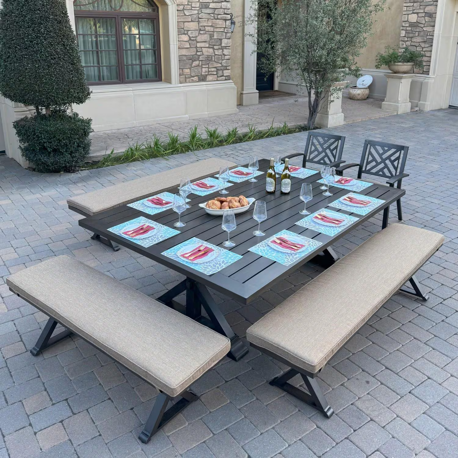 Brooklyn 6 Pc Aluminum Dining Set 88 X 59 Inch Table in Multi Brown by Darlee