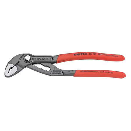 Knipex 87 01 180 Cobra 7-1/4" High-Tech Water Pump Pliers, Serrated, Push-Button