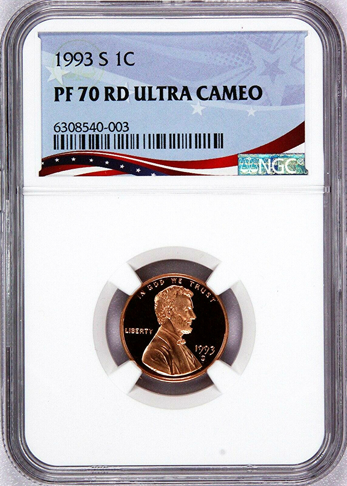 1993-S Lincoln Cent Graded PF70RD Ultra Cameo by NGC - Registry Quality Coin