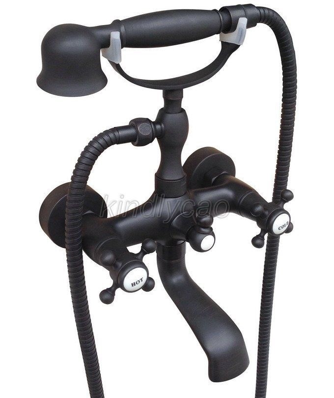 Black Oil Rubbed Bronze Clawfoot Bath Tub Faucet w/ Handheld Shower Ktf610