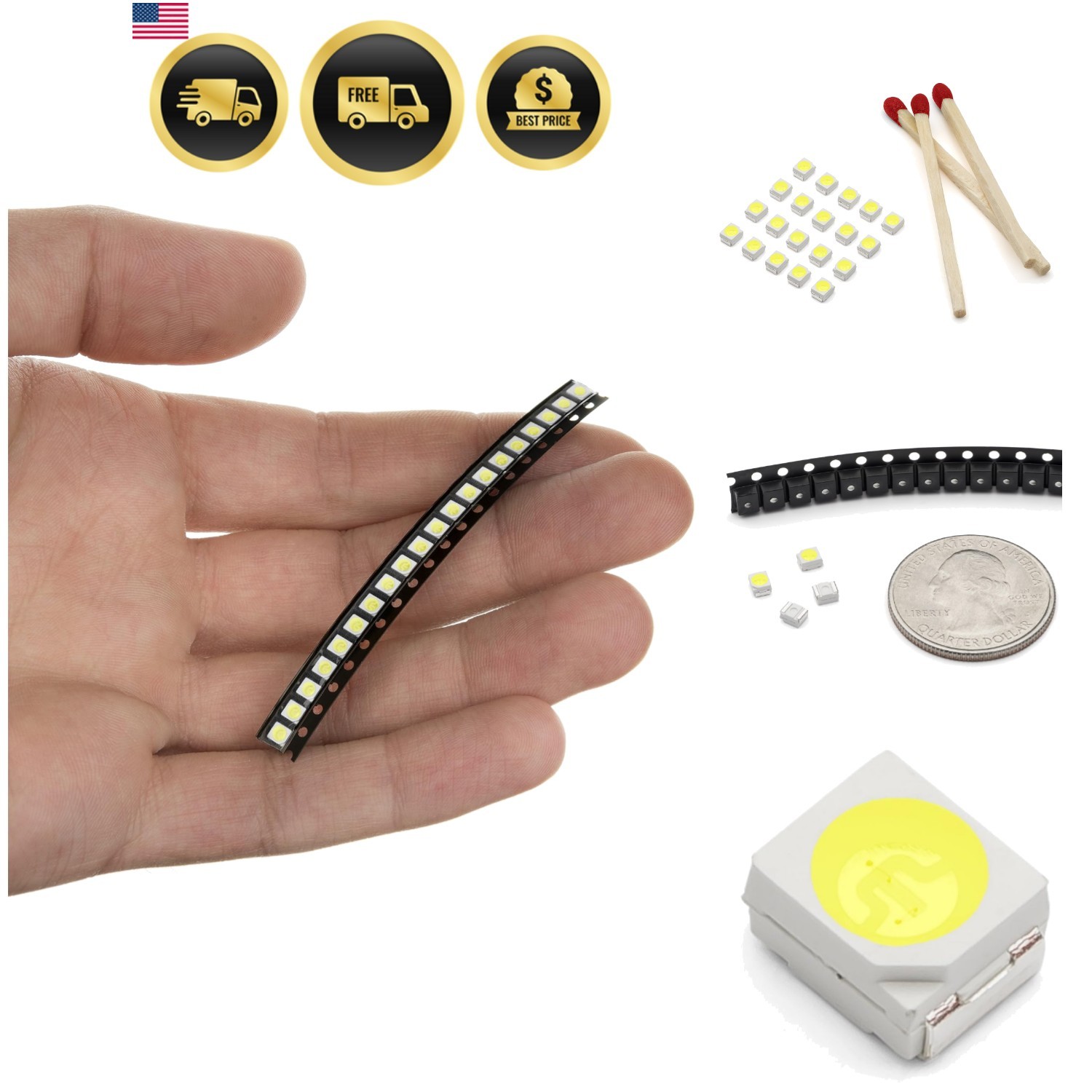 20 Pieces of PLCC-2 Surface Mount LEDs, 3528 Size SMD SMT LED - Cool White