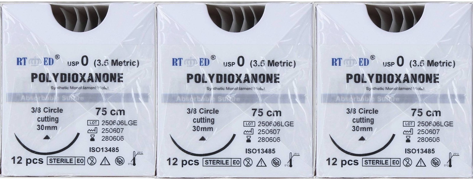 PDO/PDS Sutures  SIZE 0, 75cm 3/8 circle 26mm cutting needle Human/Vet 3 DOZ.