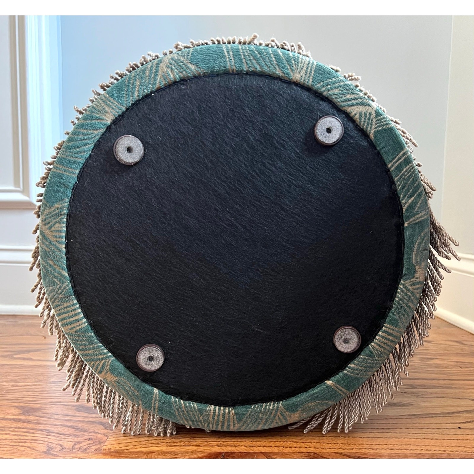 Gubi Pouffe Ottoman Round Stool Upholstered Mid Century Art Deco Fringe Trim 15”