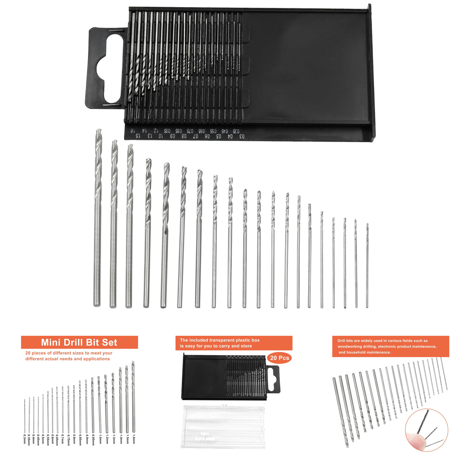 Mini Micro Drill Bit Set HSS 20 Pieces Small Twist Drill Bits for Jewelry Craft