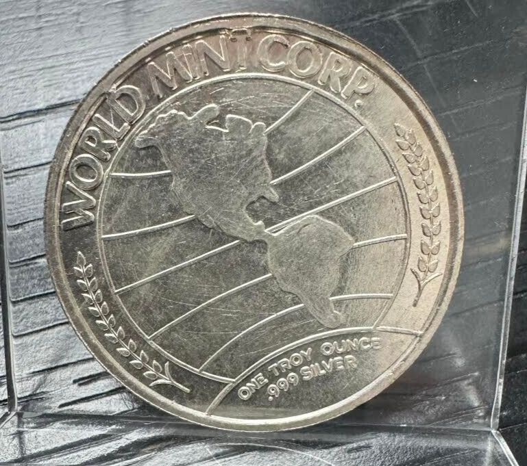 1973 1 Oz 999 Silver Round One Silverado World Mint Corp Globe Prospector Donkey