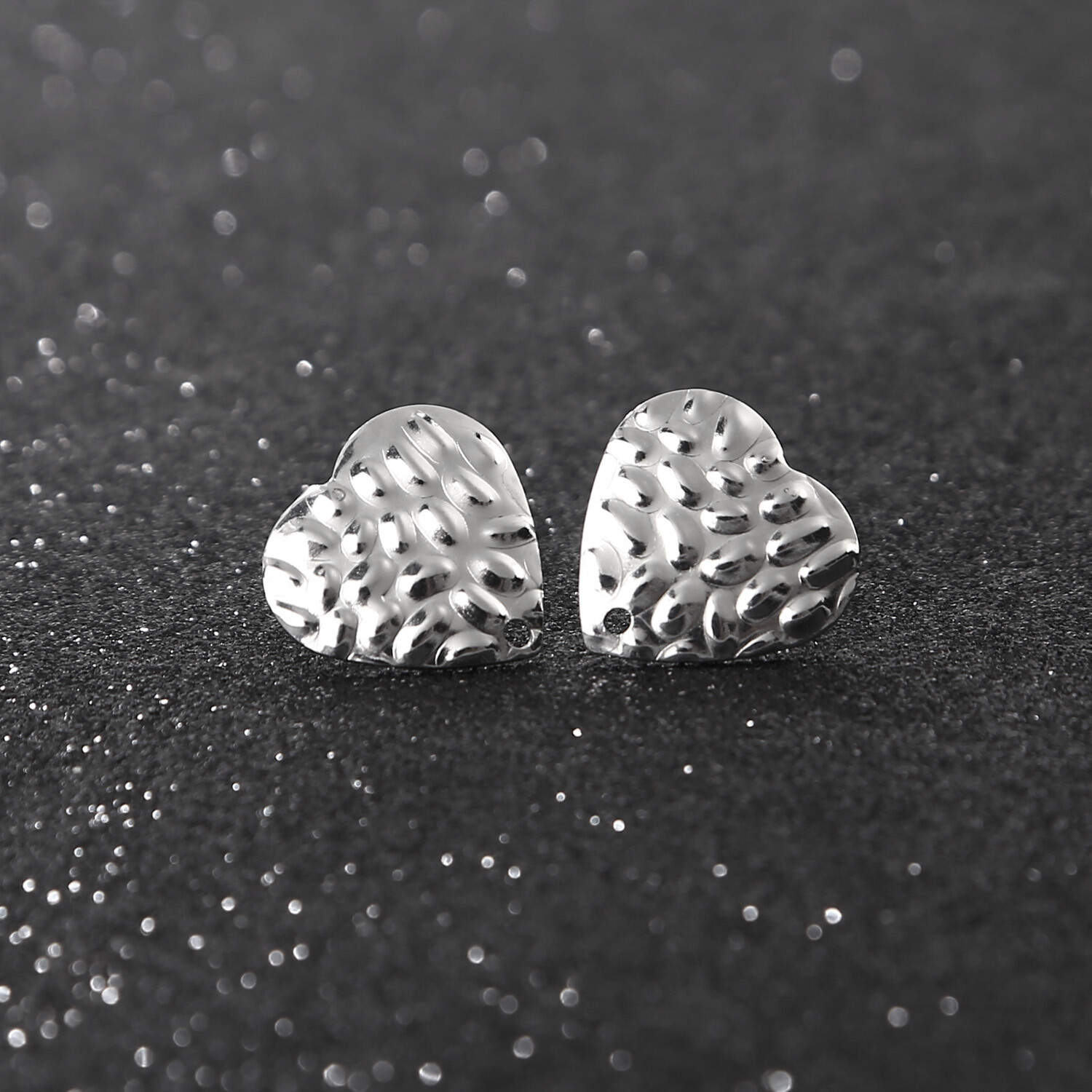 20pcs Silver Uneven Surface Heart Earring Stud Post With Ring DIY Jewelry Making