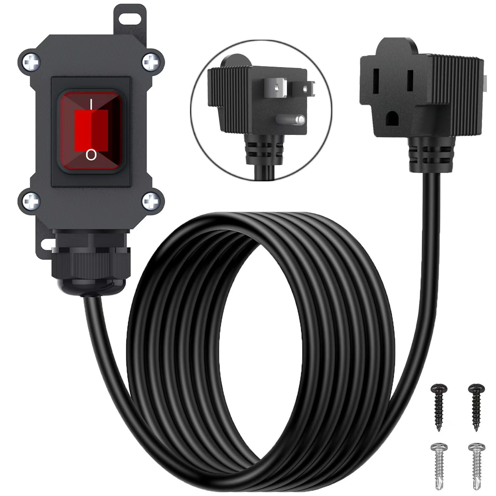 IP67 Waterproof Inline Power Switch 14AWG Piggyback 3Prong Extension Cord