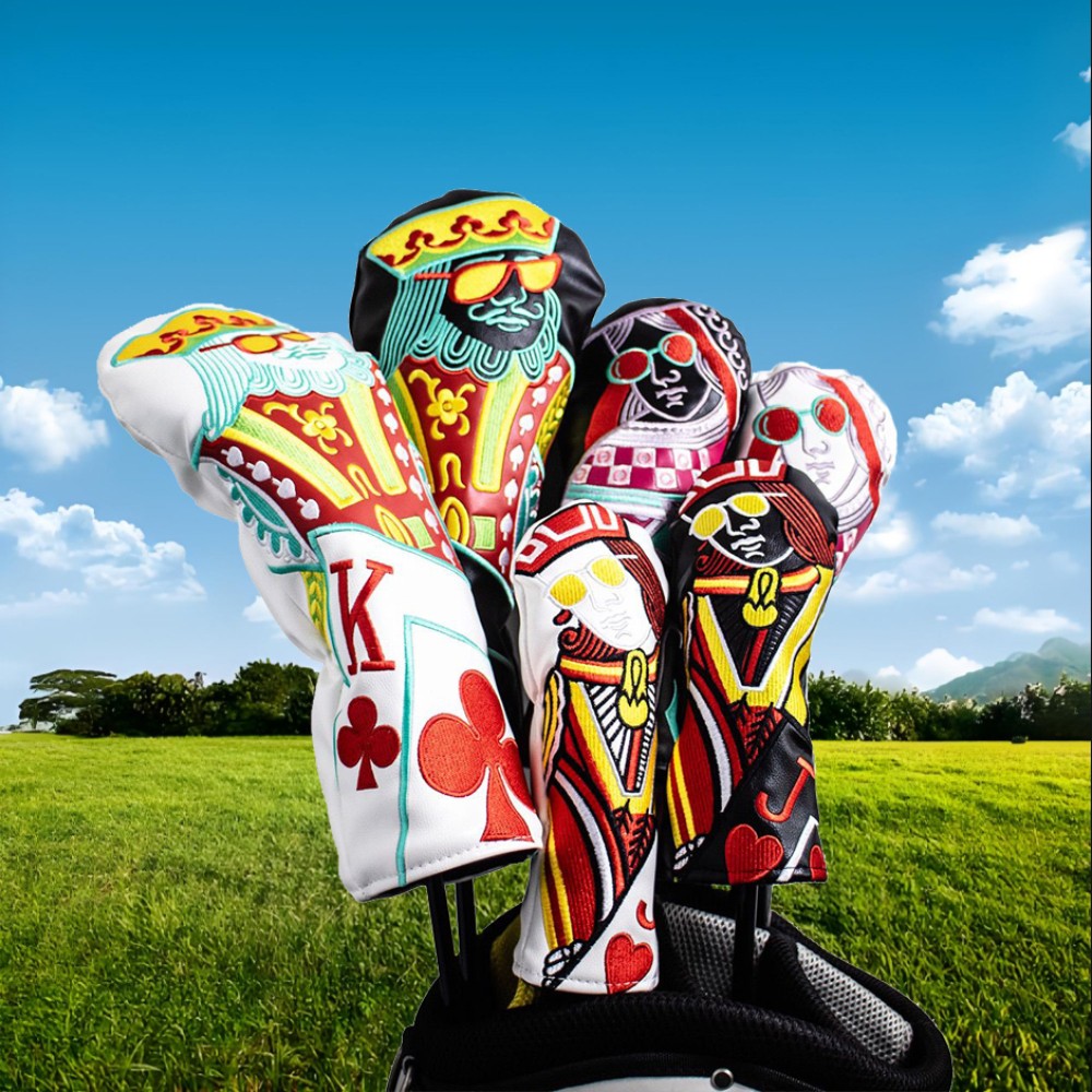 Poker King Golf Glub Head PU Covers Driver Fairway Wood Cover Hybrid Head Cover