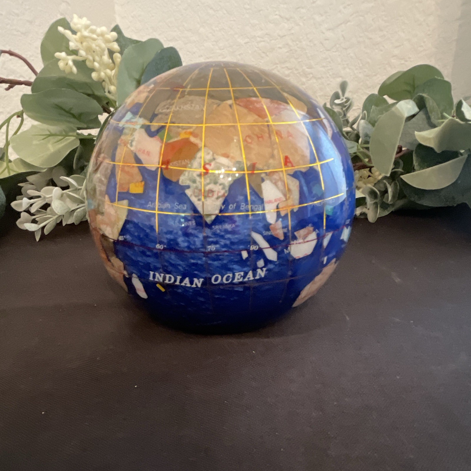 Decorative Gemstone Tabletop World Globe Sphere, Multicolor Tabletop Decor
