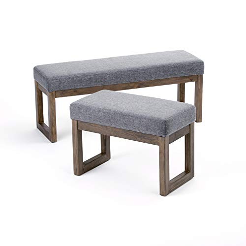 Milltown 26 inch Wide Rectangle Ottoman Bench Footstool, Linen Look Grey