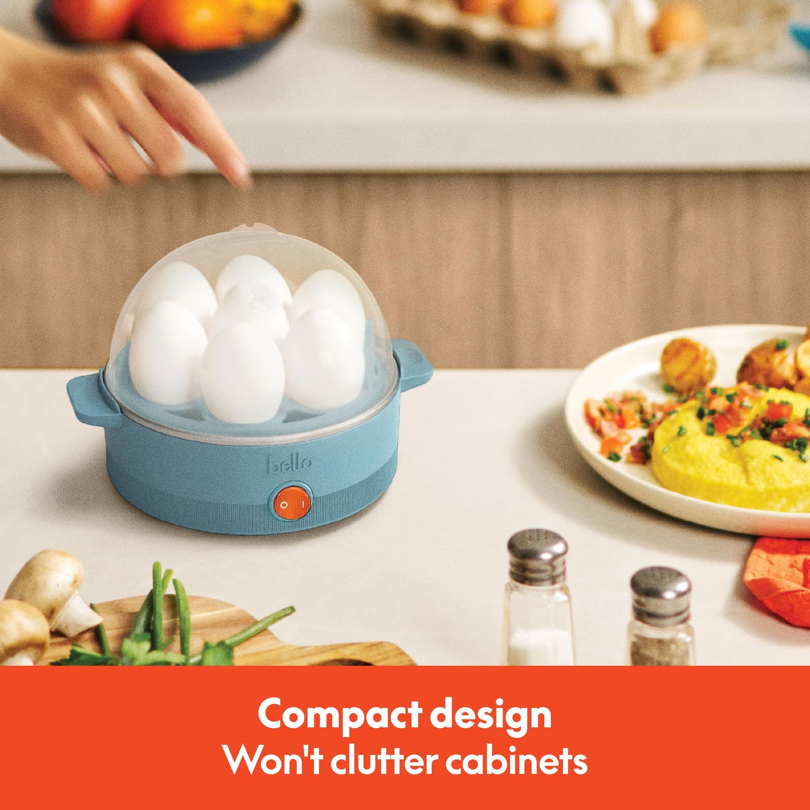 bella Electric Egg Cooker, 7 Eggs Capacity Tray, Single Stack, 7 Eggs, Surf