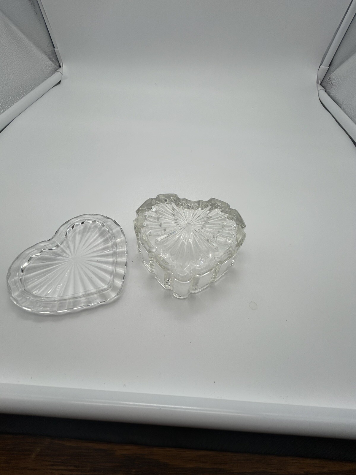 Cut Glass Heart shaped trinket box starburst pattern