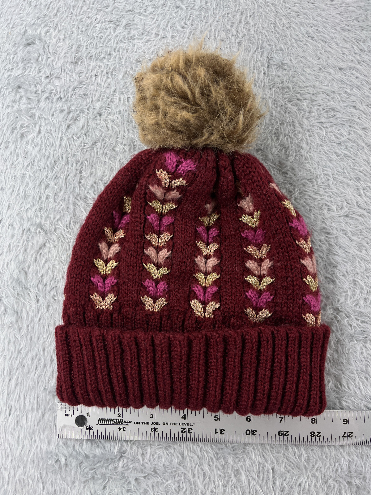 Collection18 Beanie Toque Womens One Size Red Knit Sparkly Acrylic Blend Ski Pom