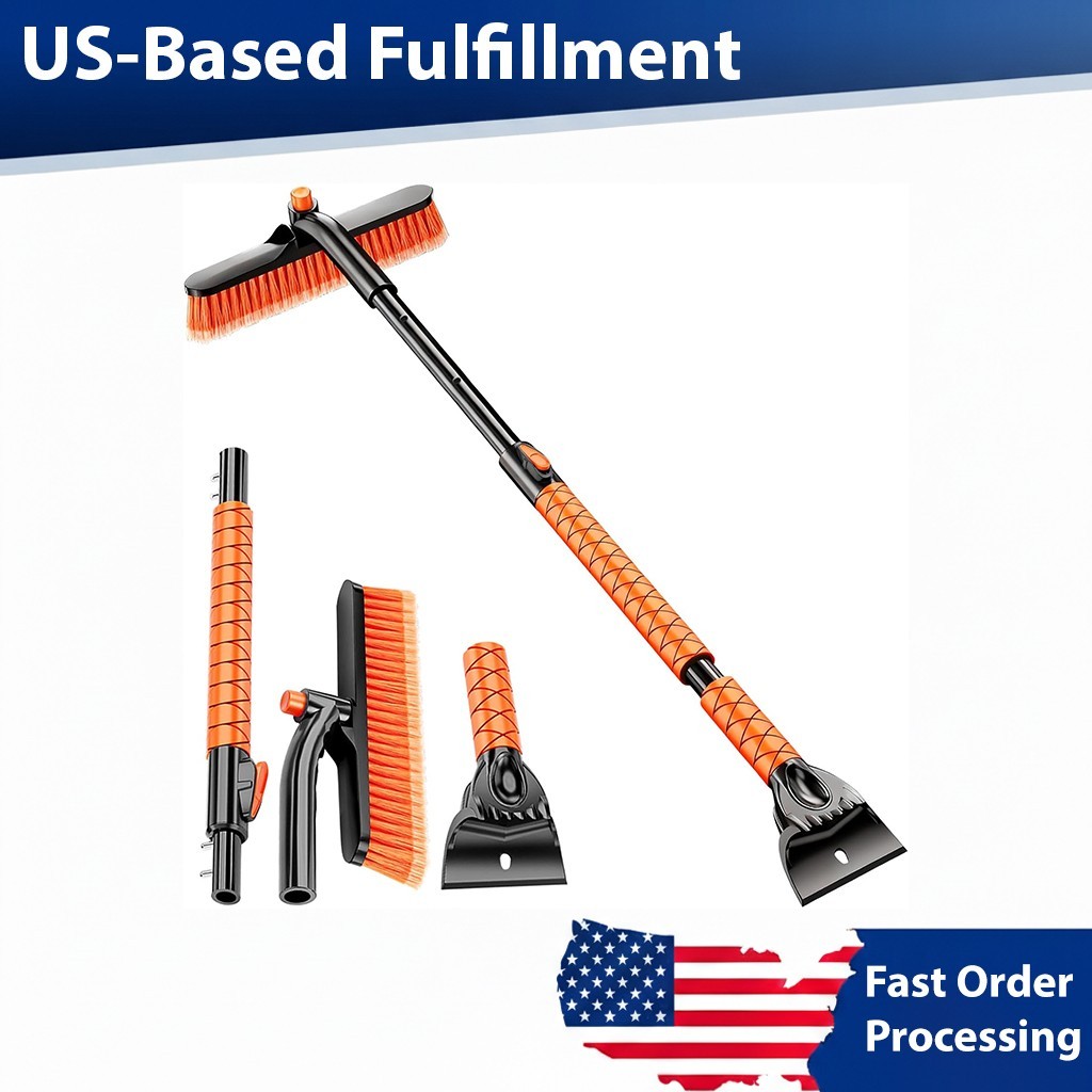 Car Snow Brush Ice Scraper Extendable 39" Long Handle 360 Swivel Head Remover