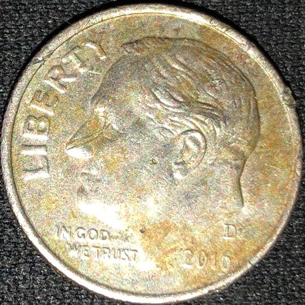 2010 - D Roosevelt Dime Rim Error  Color Stained
