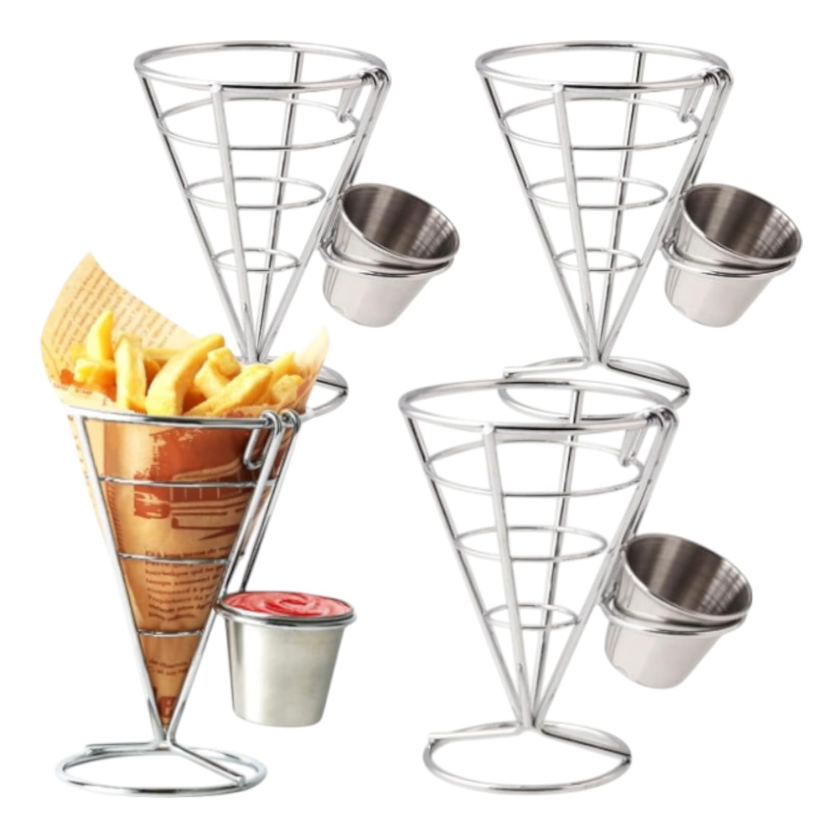CNQLIS 4 Pack French Fry Holder, 2" top diameter x 1.6" height, Silver