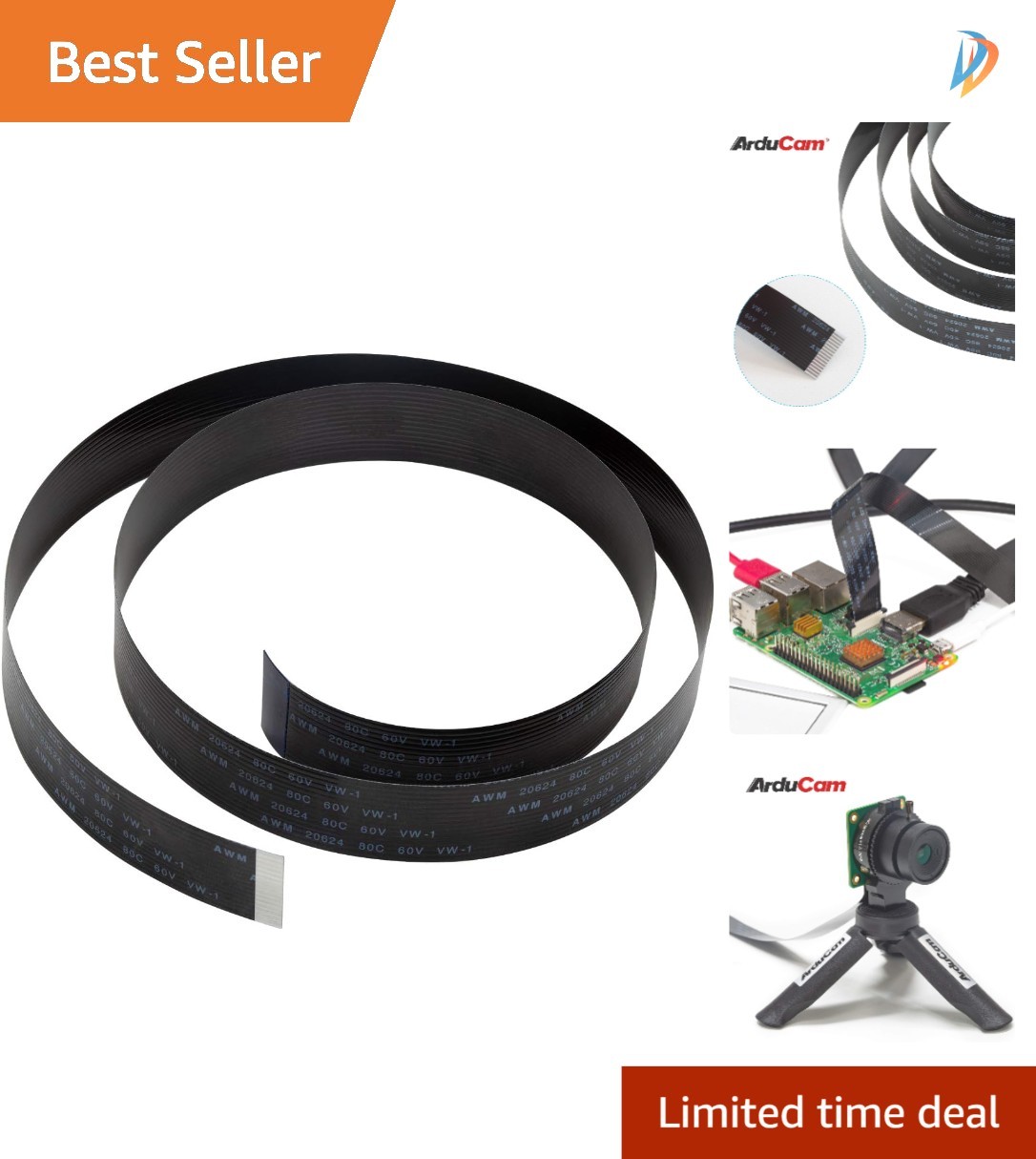 Flexible 2FT Black Pi Camera Ribbon Cable for Octoprint High Quality Setup