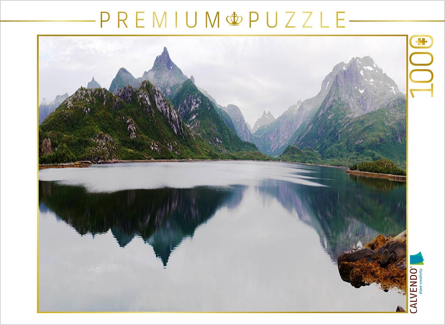 CALVENDO Puzzle Spiegelung der Berge im Fjord auf den Lofoten | 1000 Teile Lege-