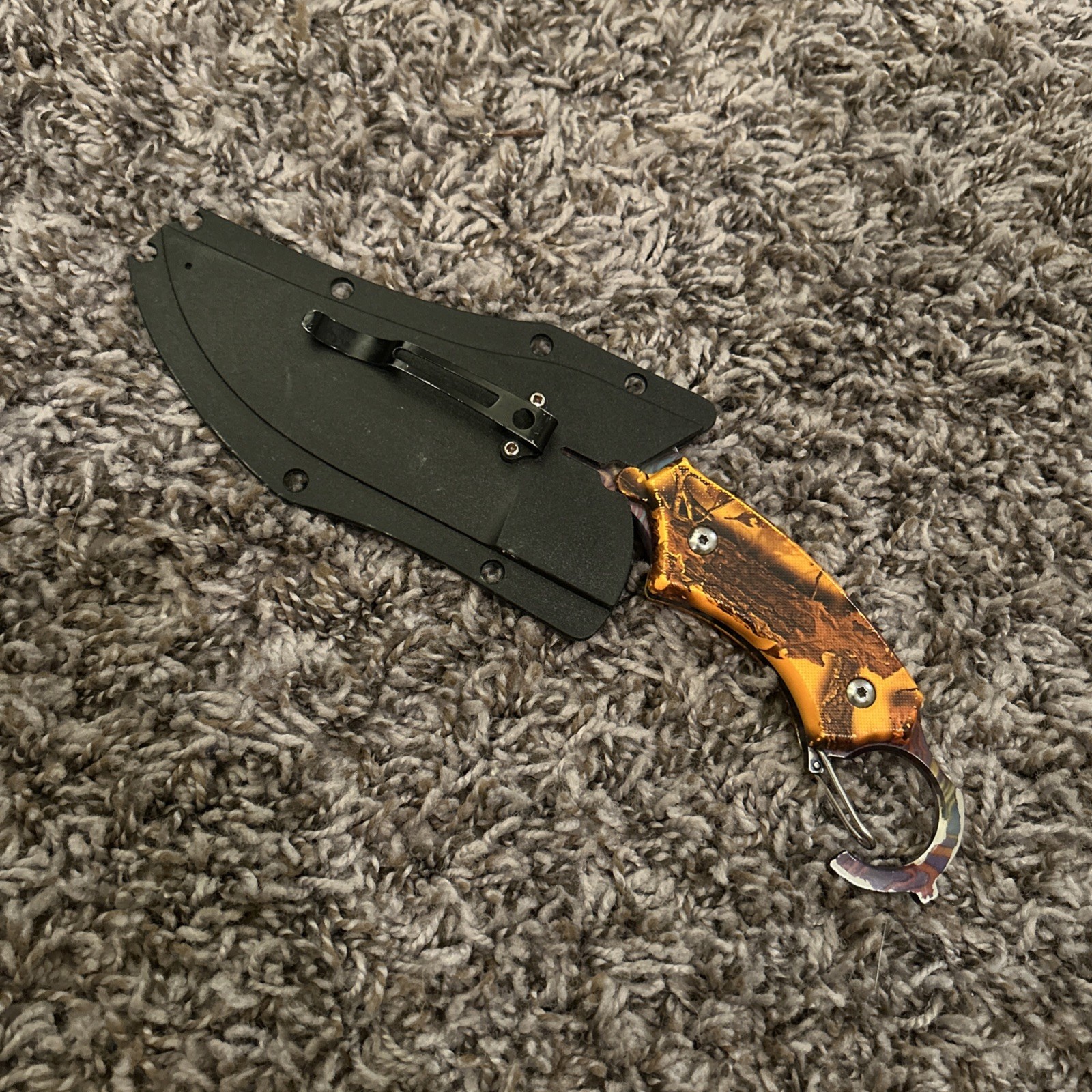 ORANGE CAMO Fixed RAINBOW Blade Karambit Neck Knife