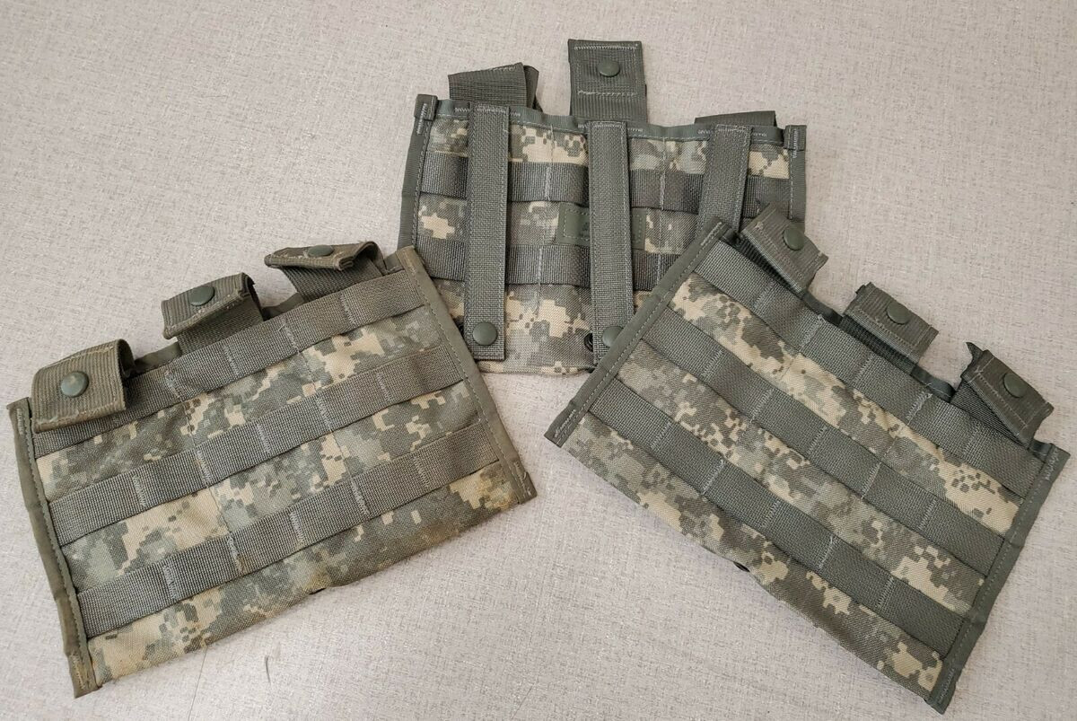 LOT OF 3 THREE MAGAZINE MAG SIDE X SIDE POUCH ACU ARMY MILITARY MOLLE USGI VG