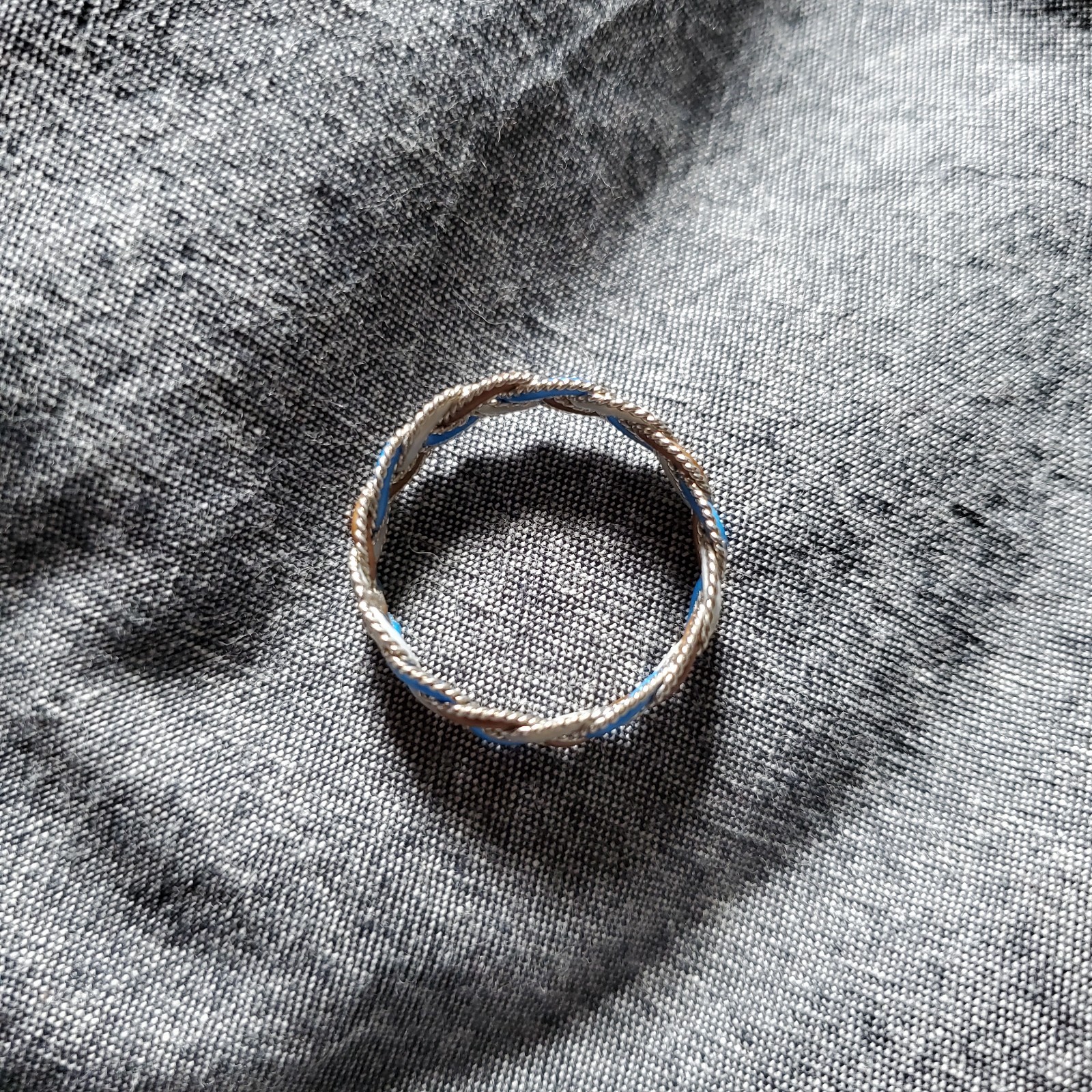 Handmade Upcycled Wire Ring, size 9.5 blue brown gray and silver