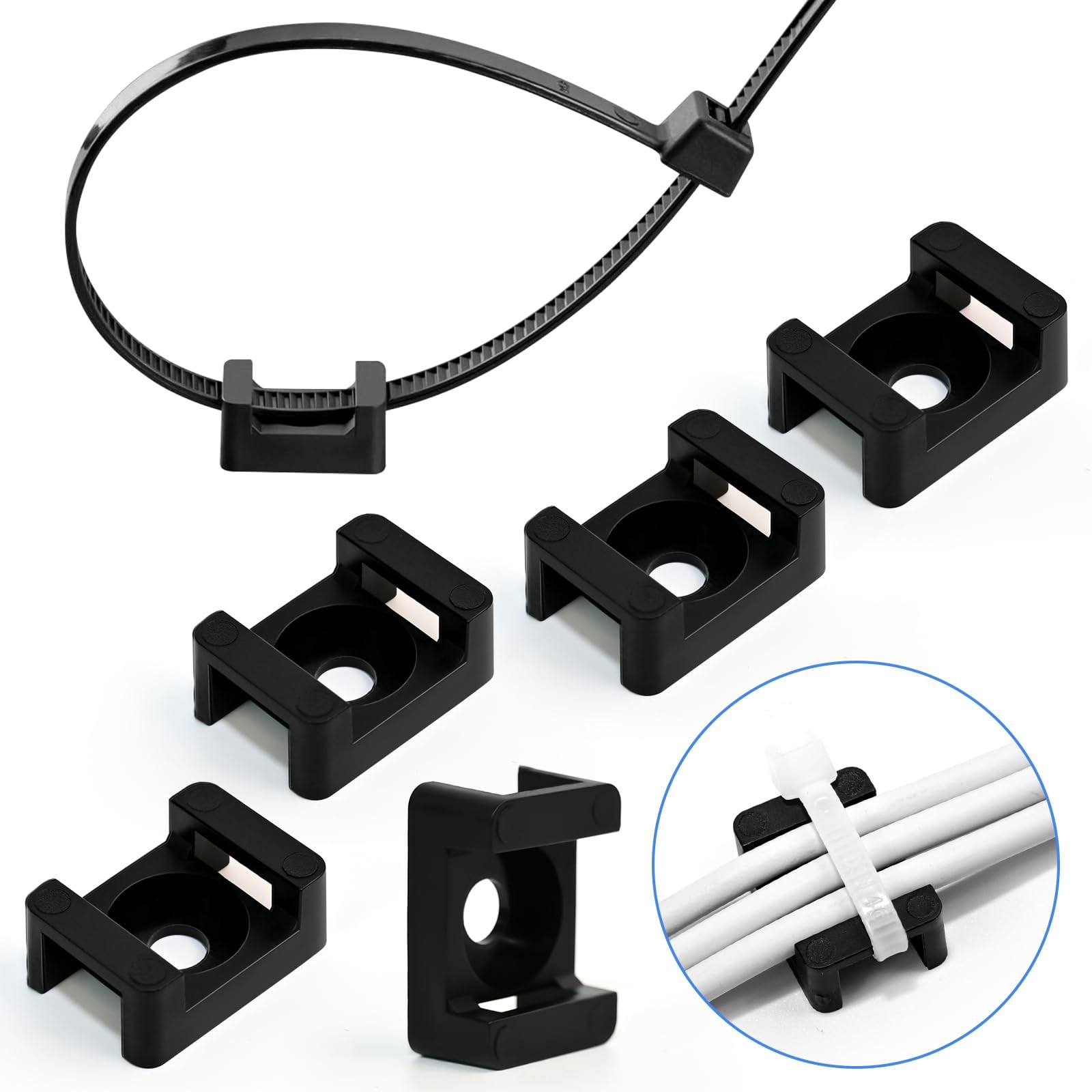 100PCS Cable Zip Tie Mounting Base Wire Holder Organizer With Screw Hole