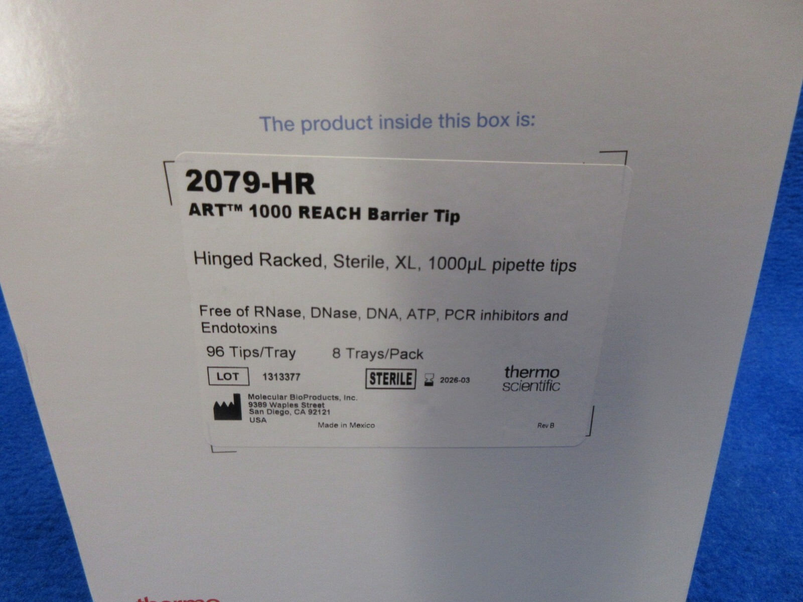 Thermo 2079-HR ART 1000µL REACH Barrier Pipette Tips hinged rack sterile XL 768/