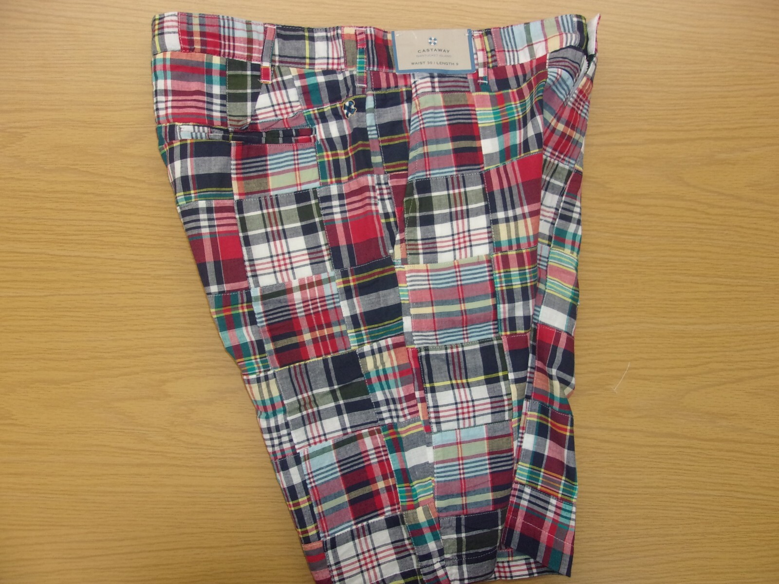 Castaway Nantucket Island Plaid Patchwork Cotton Shorts Preppy Mens 30 ~NWT~