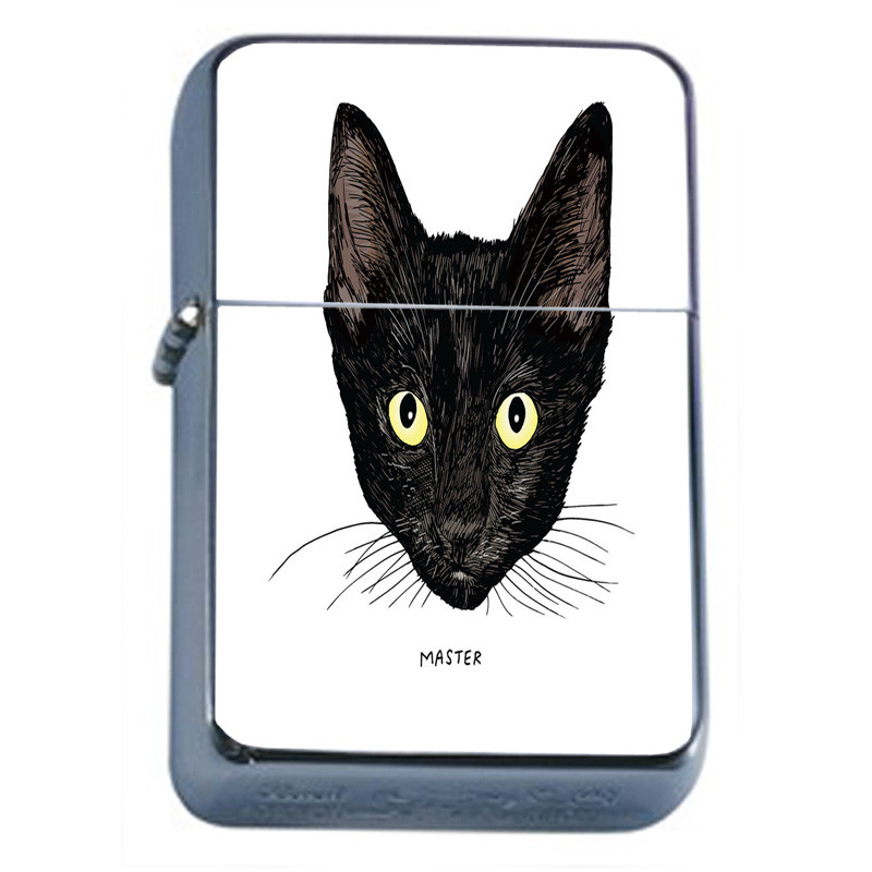Black Cat Em6 Flip Top Oil Lighter Wind Resistant