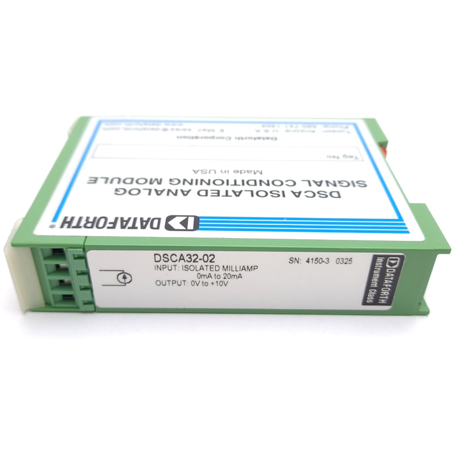 Dataforth DSCA32-02 Analog Current Input Signal Conditioner 0-20mA In 0-+10V Out