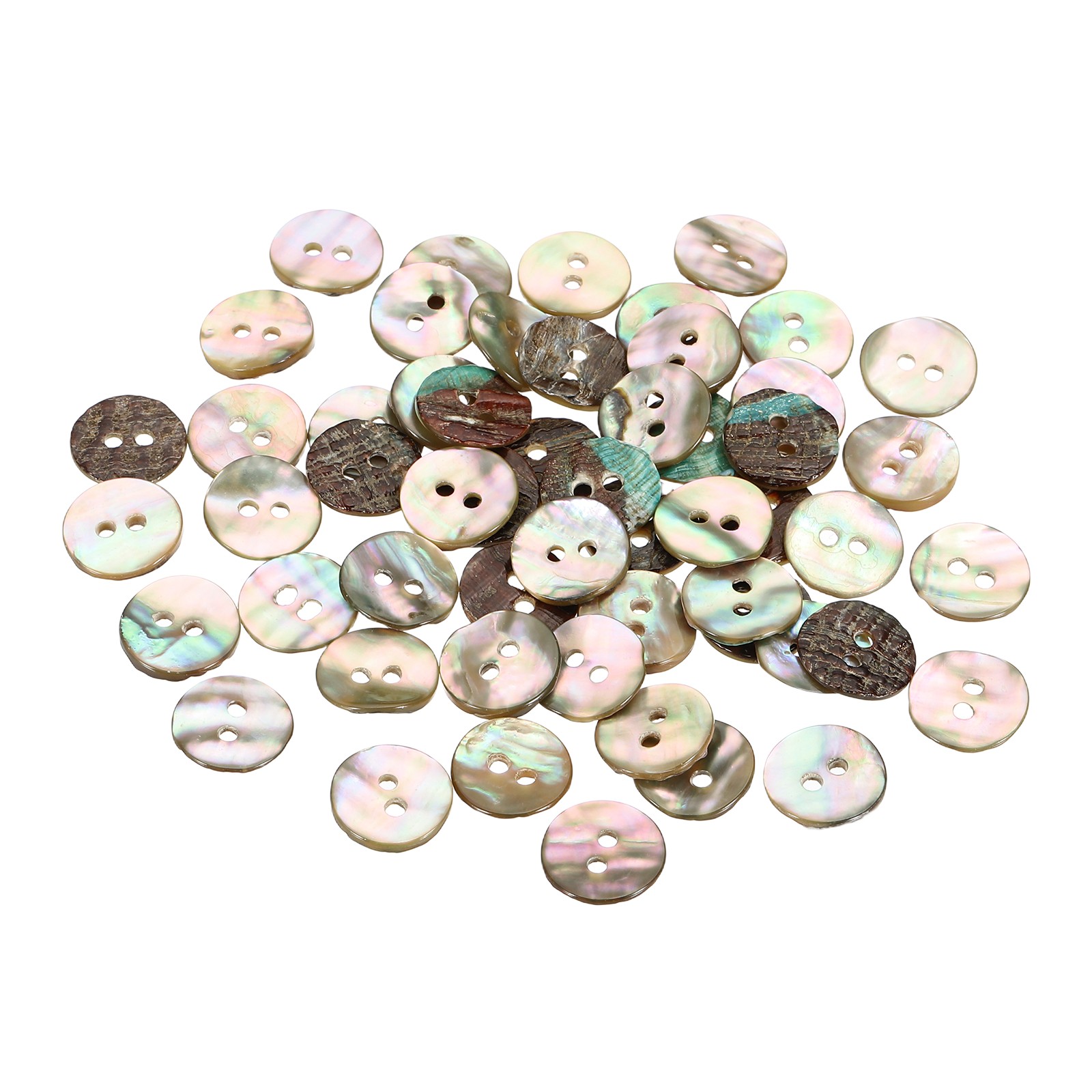 50Pcs Natural Shell Button, 2 Hole 12mm Mother of Pearl Buttons, 1.5-2.3mm