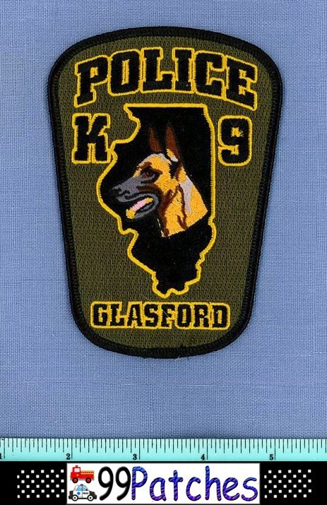 GLASFORD K-9 ILLINOIS Police Shoulder Patch K9 DOG CANINE STATE SHAPE OUTLINE 7H