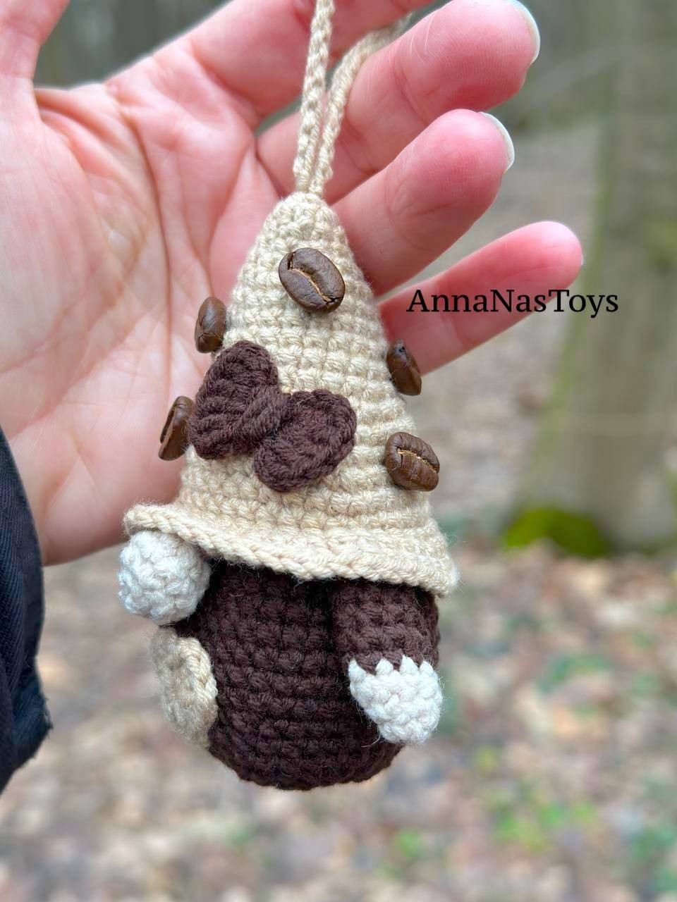 Coffee gnome keychain, Crochet PDF pattern gnome with coffee beens
