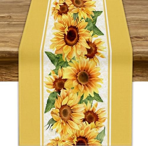 Watercolor Sunflower Table Runner,Spring Flower Spring 13x36in Floral Flower-19