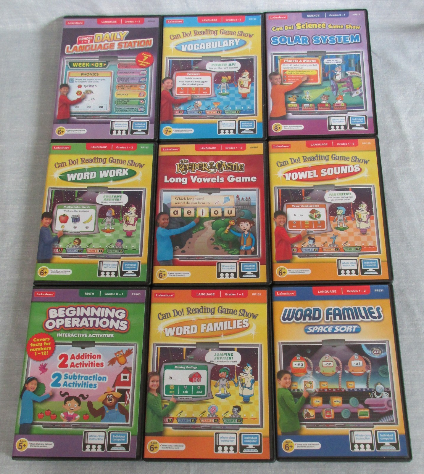 LAKESHORE INTERACTIVE EDUCATIONAL GAMES PC/MAC CD-ROM AGES 5+-8+ LOT OF 9 TESTED