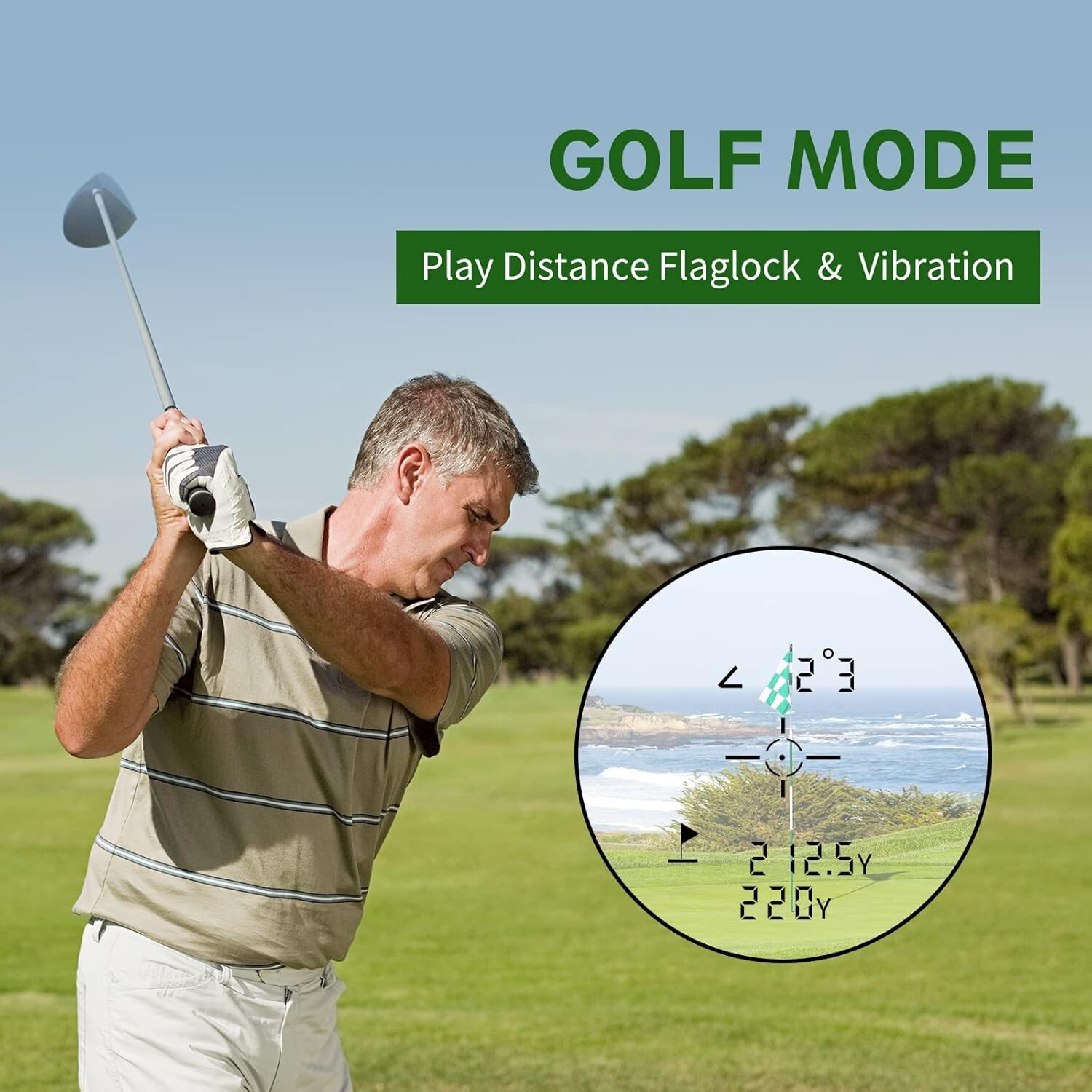 Golf Rangefinder with Slope and Flagpole Lock Vibration,Slope Switch,650 yards