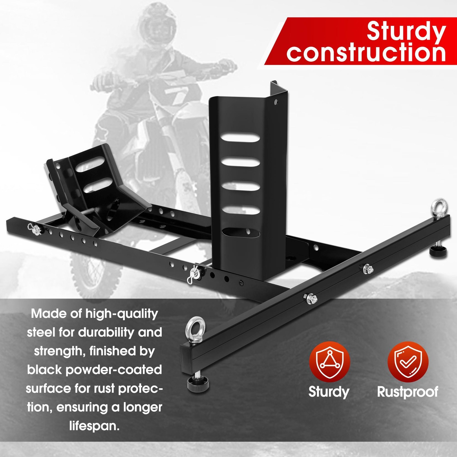 Adjustable Motorcycle Front Wheel Chock Stand Heavy Duty 15-22in 1800LB