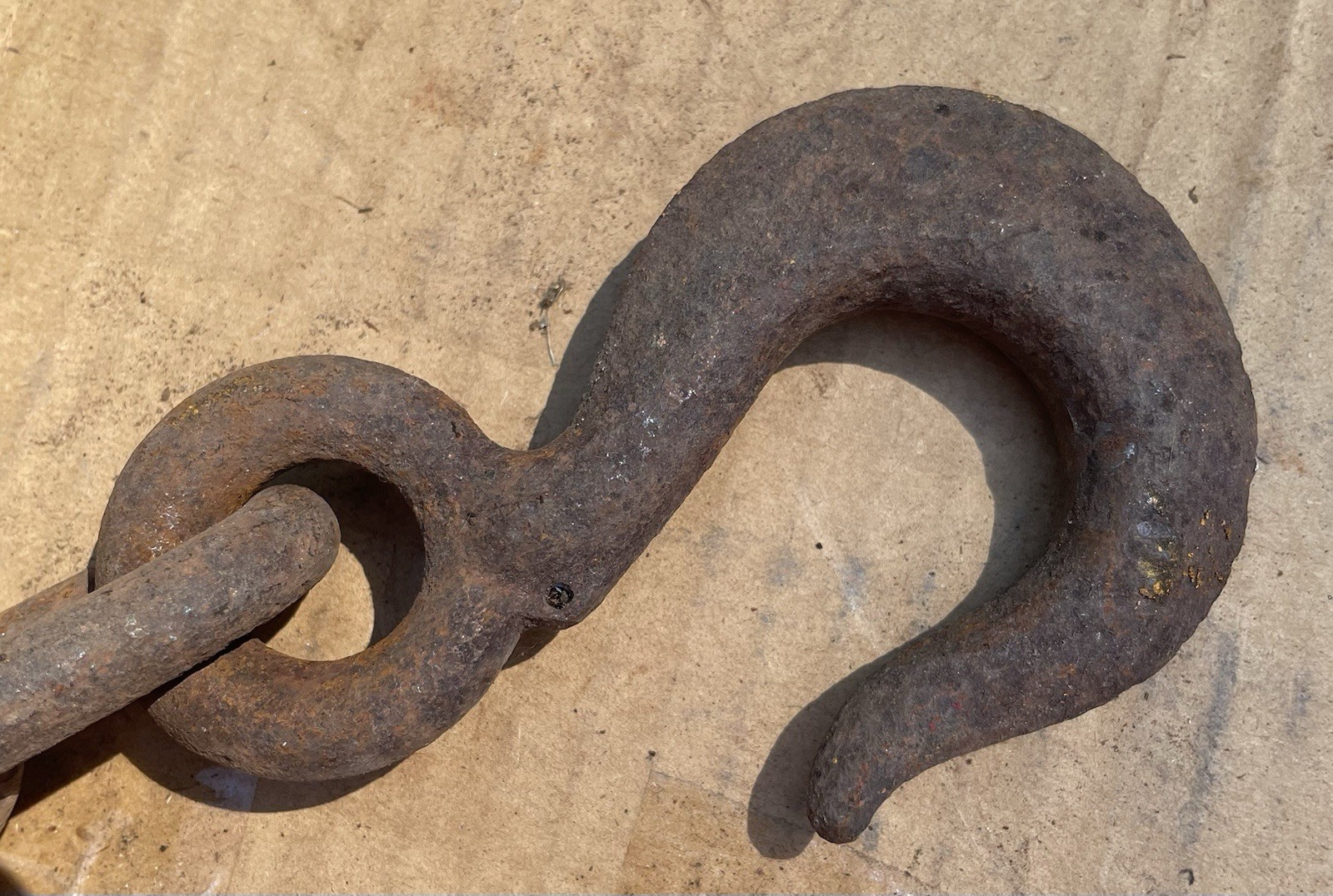 Antique Vintage Hand Forged Hook With Chain Art Decor Tractor Farm