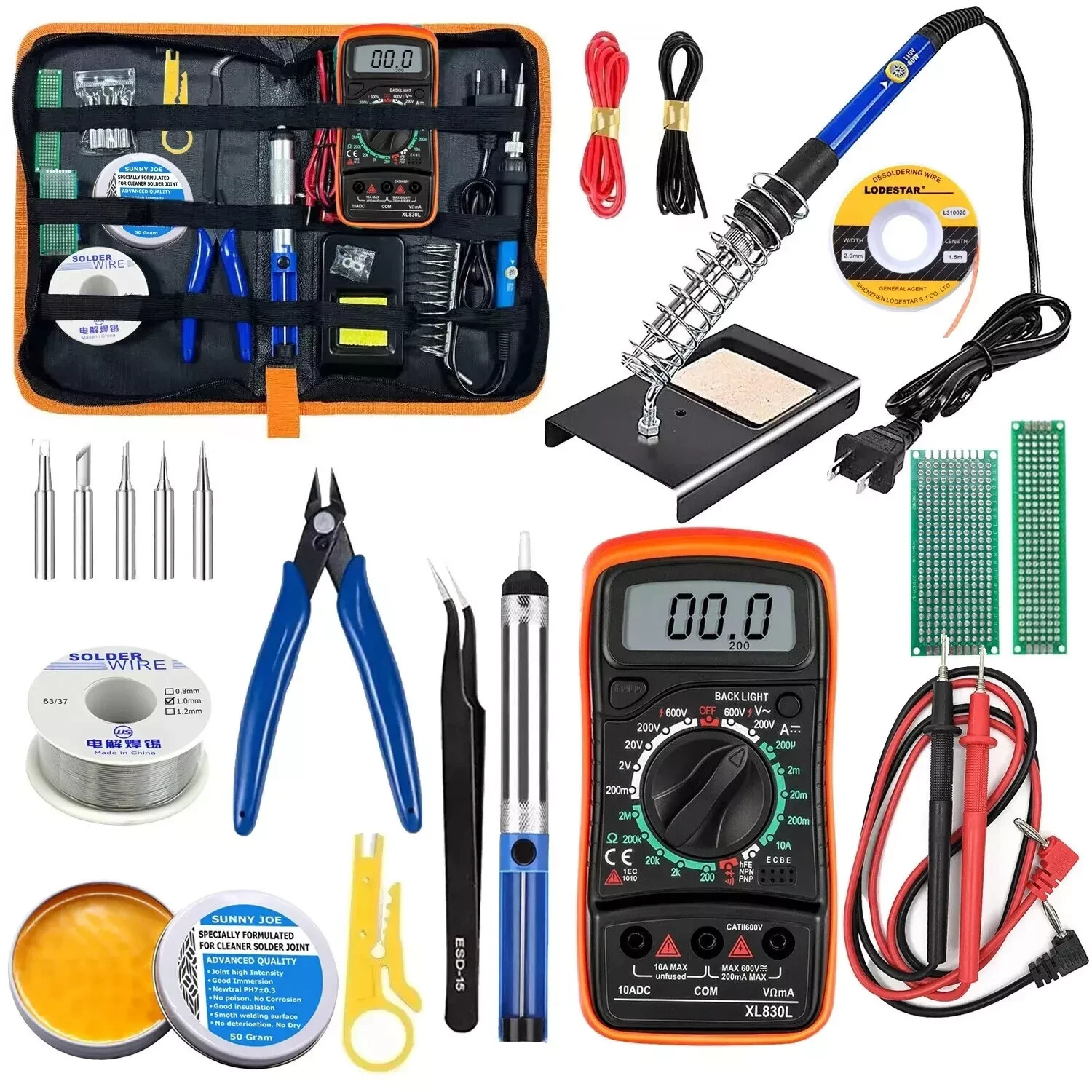 60W Electric Soldering Iron Welding Gun Tool Kit Solder Wire Desoldering Pump US