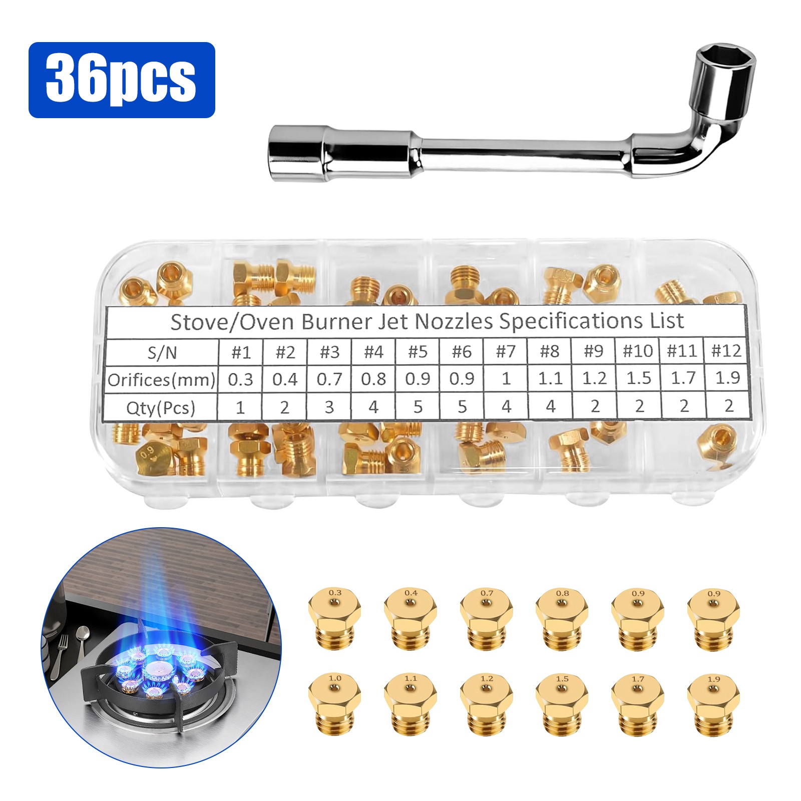36x Gas Range Propane Conversion Kit Brass Orifice Jet Nozzle M6 0.75 w/ Wrench