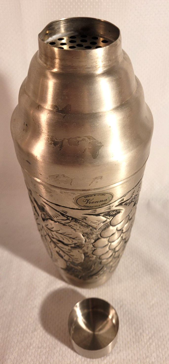 13" Tall Modern Metal Vintage Silver Toned Cocktail Shaker & Lid