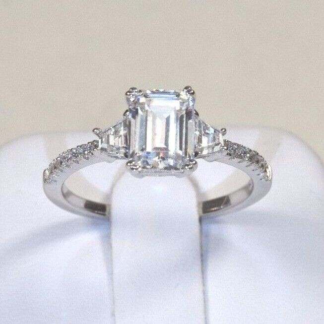 4.10Ct Emerald Cut Lab-Created White Diamond Engagement Ring 925 Sterling Silver