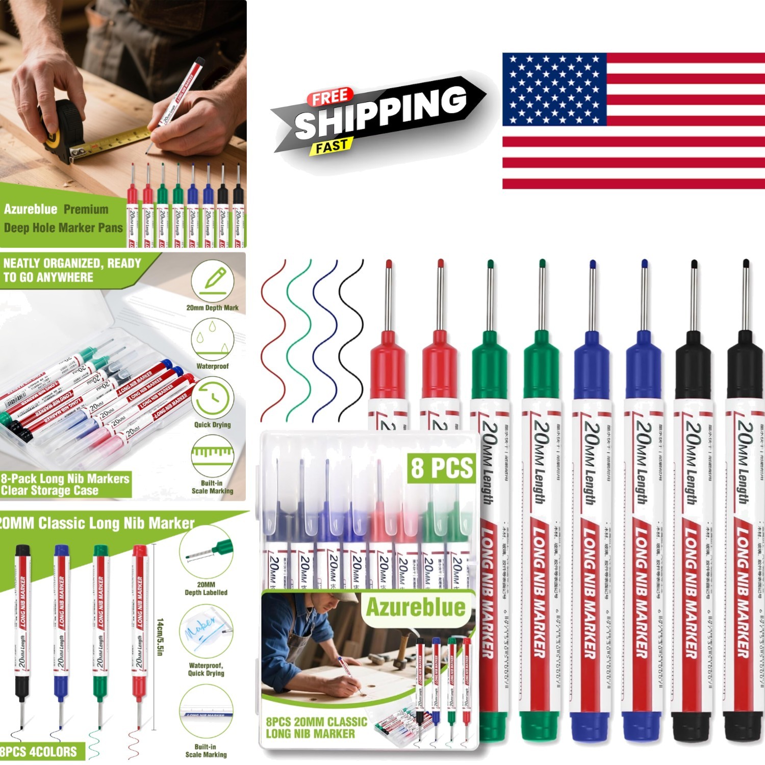 Versatile Long Nib Markers 8pcs Waterproof for DIY Projects and Fabrication
