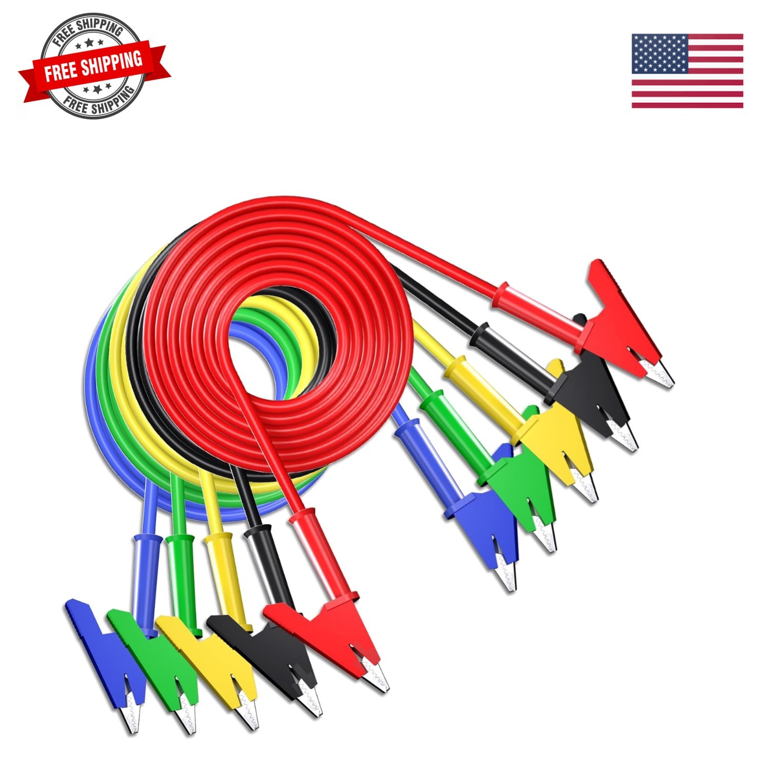 5PCS Alligator Clips  Leads Dual Ended Crocodile Wire Cable with Insulators C...