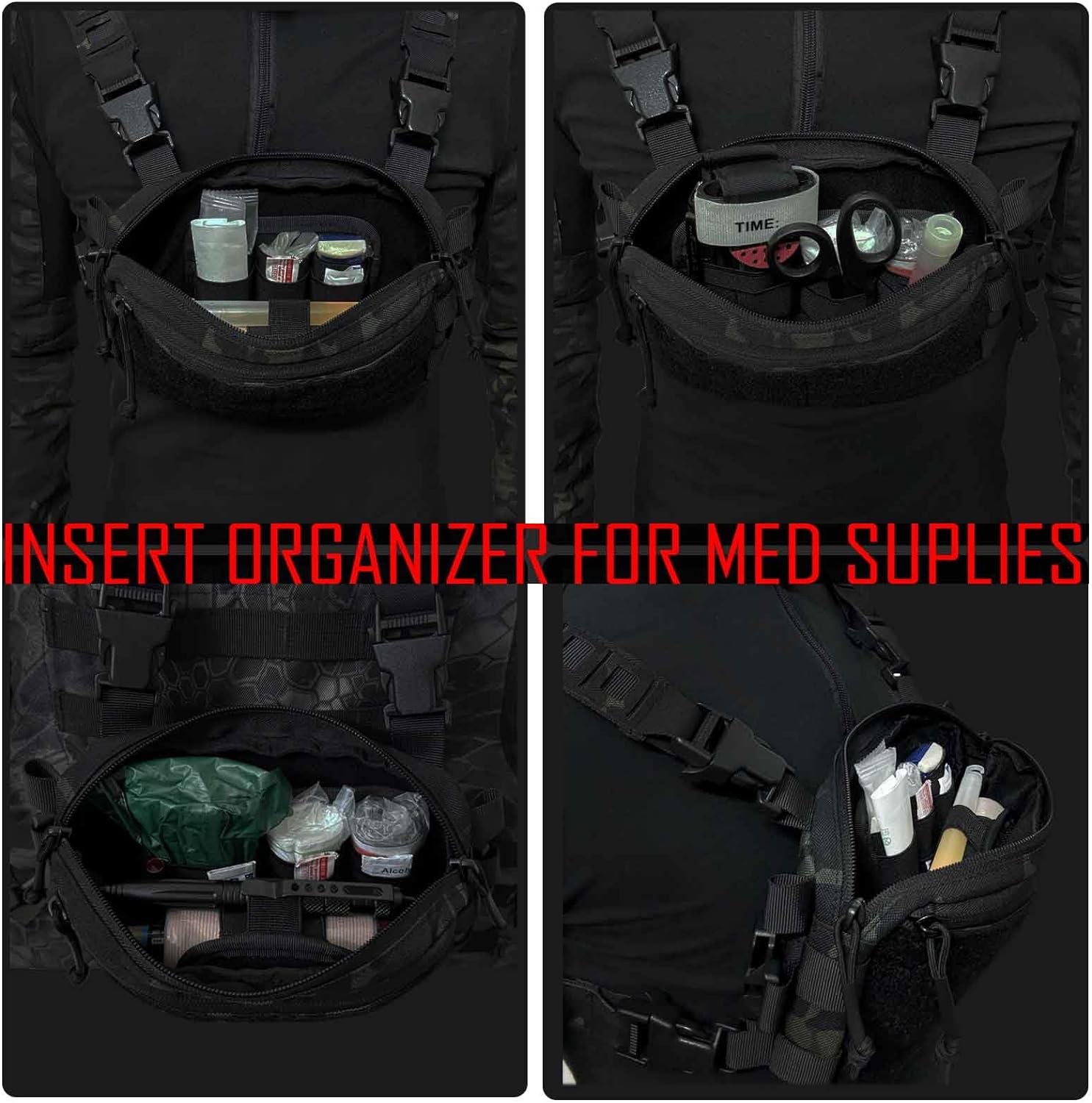 3 Piece EDC Elastic Bag Insert Pouch Panel Hook Backed Accessories Holder, Tacti