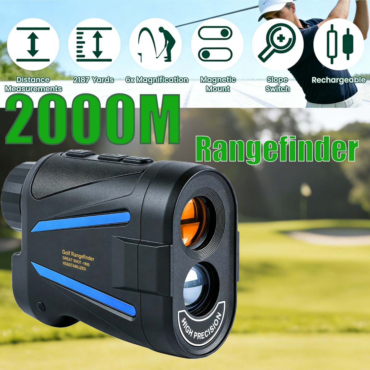 BFVV Golf Rangefinder Slope, 1200 Yards Laser Range Finder, 6X Magnification