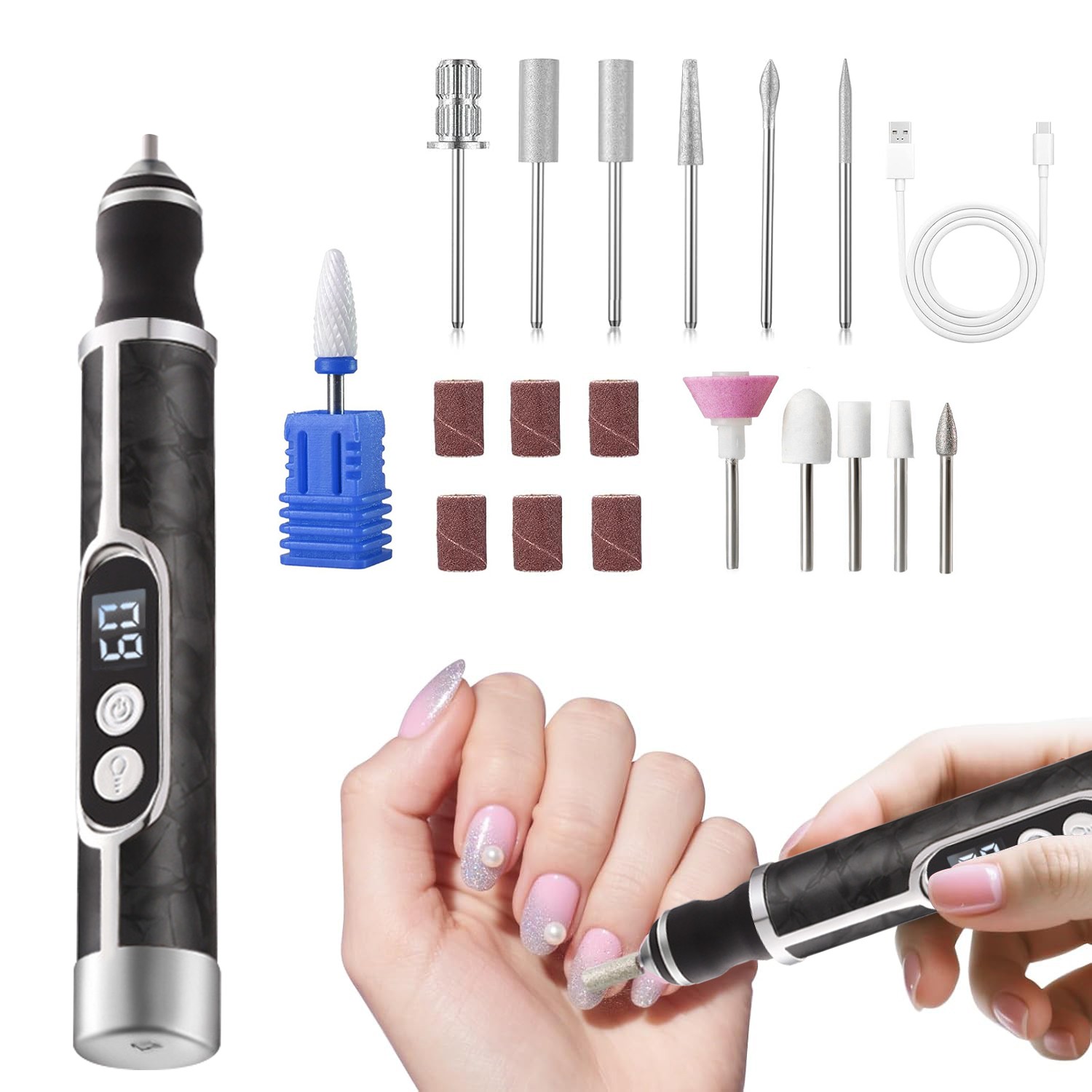 Nail Grinder for Human Toenail Sander for Thick Nails Cordless 5 Speeds