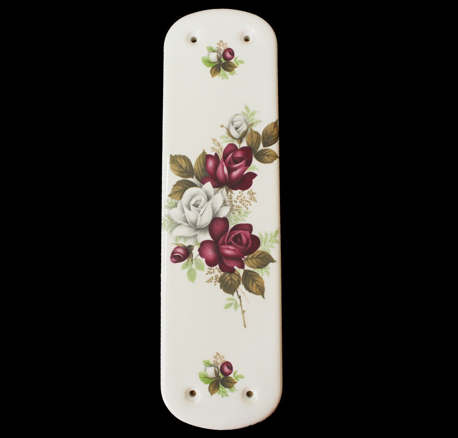 1 x White Porcelain Door Finger Plate Ruby Rose Design
