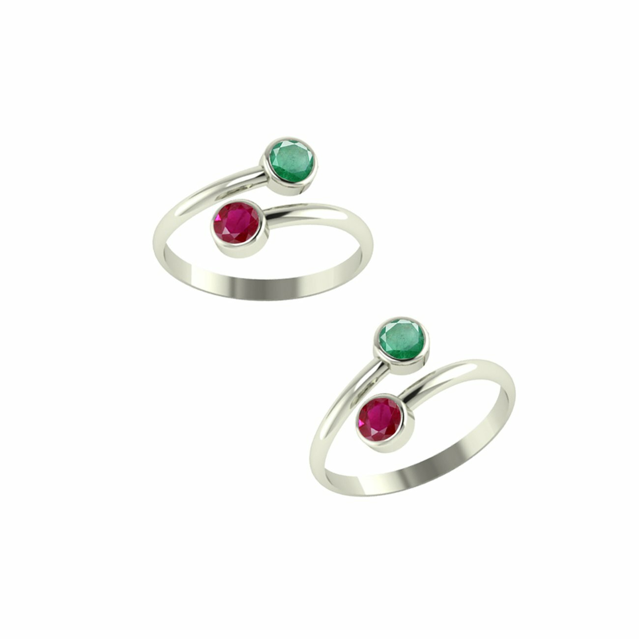 92.5-925 Sterling Silver Toe Ring Emerald Ruby Gemstone Ring Finger Leg 1 Pair