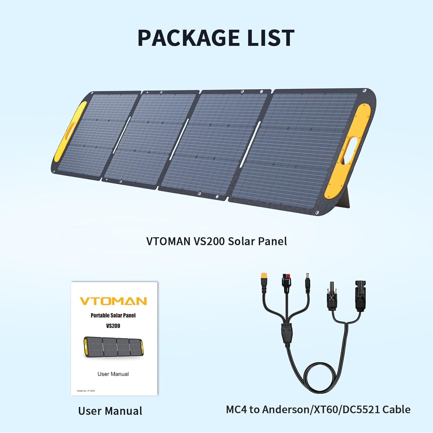 VTOMAN VS200 Portable Solar Panel 200W 19V, 23% Efficiency Foldable Solar Panel